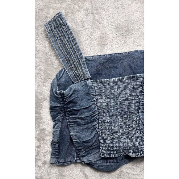 Anthropologie Pilcro Ruched Square-Neck Top Denim Tank Top Size XSP. EUC - Picture 9 of 10